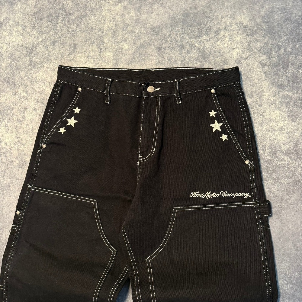 PacSun x Ford Motor Company Mens Black Double Knee Carpenter Pants Stars Size 34 - Picture 8 of 8